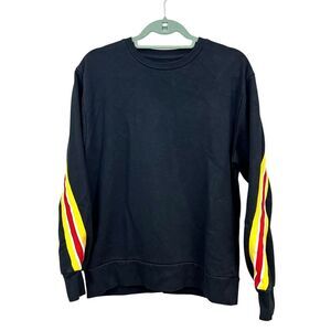 Topman Mens Sweatshirt Loose Fit Stripe Crew Neck Ribbed Hem Black Yellow Sz S*